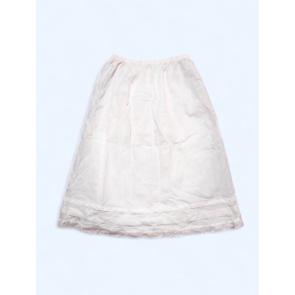 Vintage 90s Lace Trim Cotton Midi Slip Layering Skirt